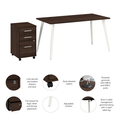 Bush Business Furniture Vista 60"W Desk with 3 Drawer Mobile File Cabinet, Black Walnut (VST002BWSU)