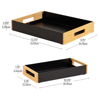 Mind Reader 2-Compartment Metal/Wood Tiered Desktop Organizer Trays, Black (2TRAY-BLK)