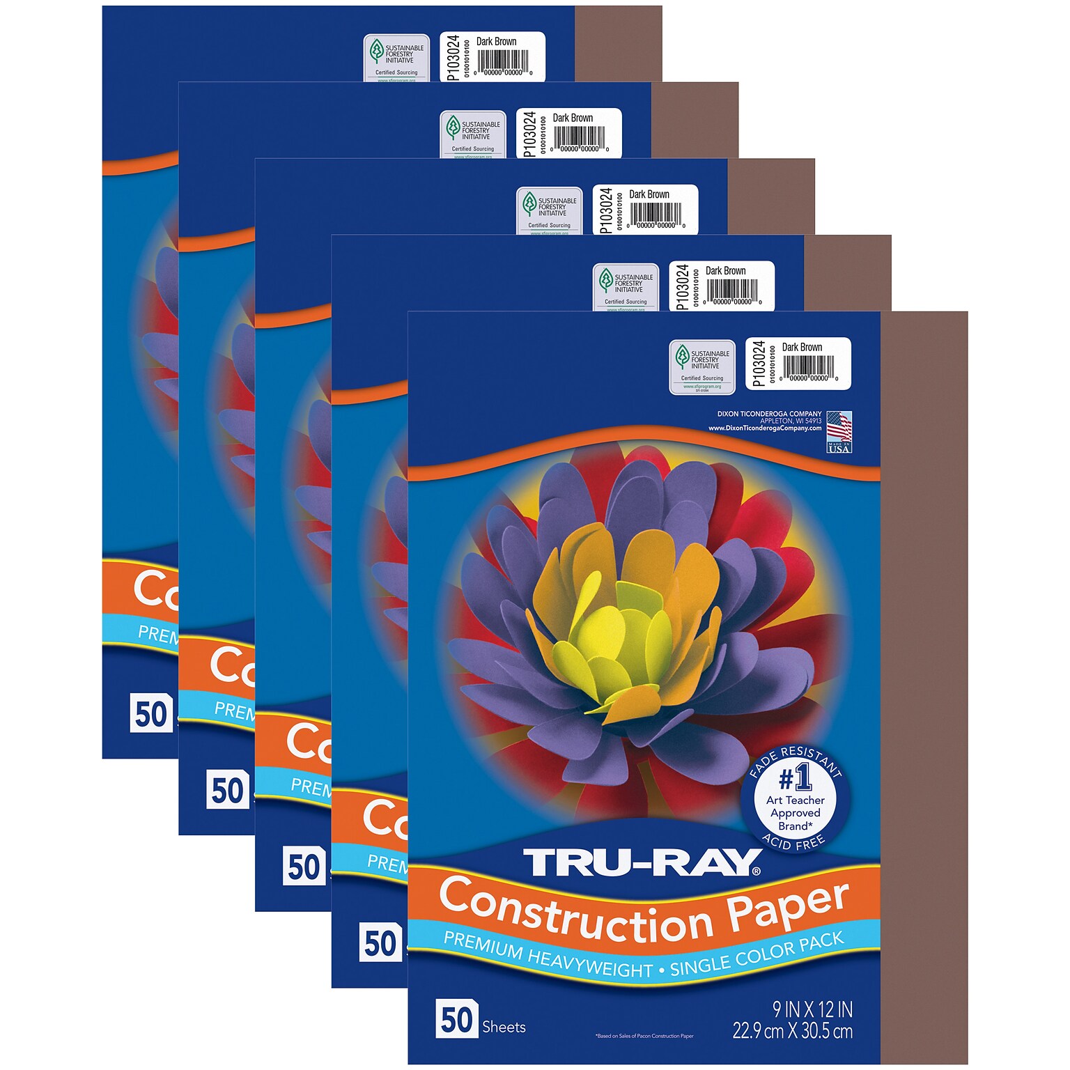 Tru-Ray 9 x 12 Construction Paper, Dark Brown, 50 Sheets/Pack, 5 Packs/Bundle (PAC103024-5)