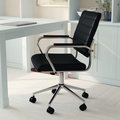 Martha Stewart Piper Faux Leather Swivel Executive Chair, Black/Polished Nickel (CH2209212BK)