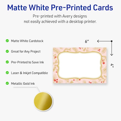 Avery Gold-Pink Berries Matte Blank Card, White, 20/Pack (S00-FGK)