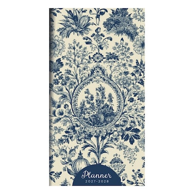 2027 TF Publishing Blue Toile 3.5 x 6.5  Monthly Standard Planner, Paperboard Cover, Multicolored (27-7006)