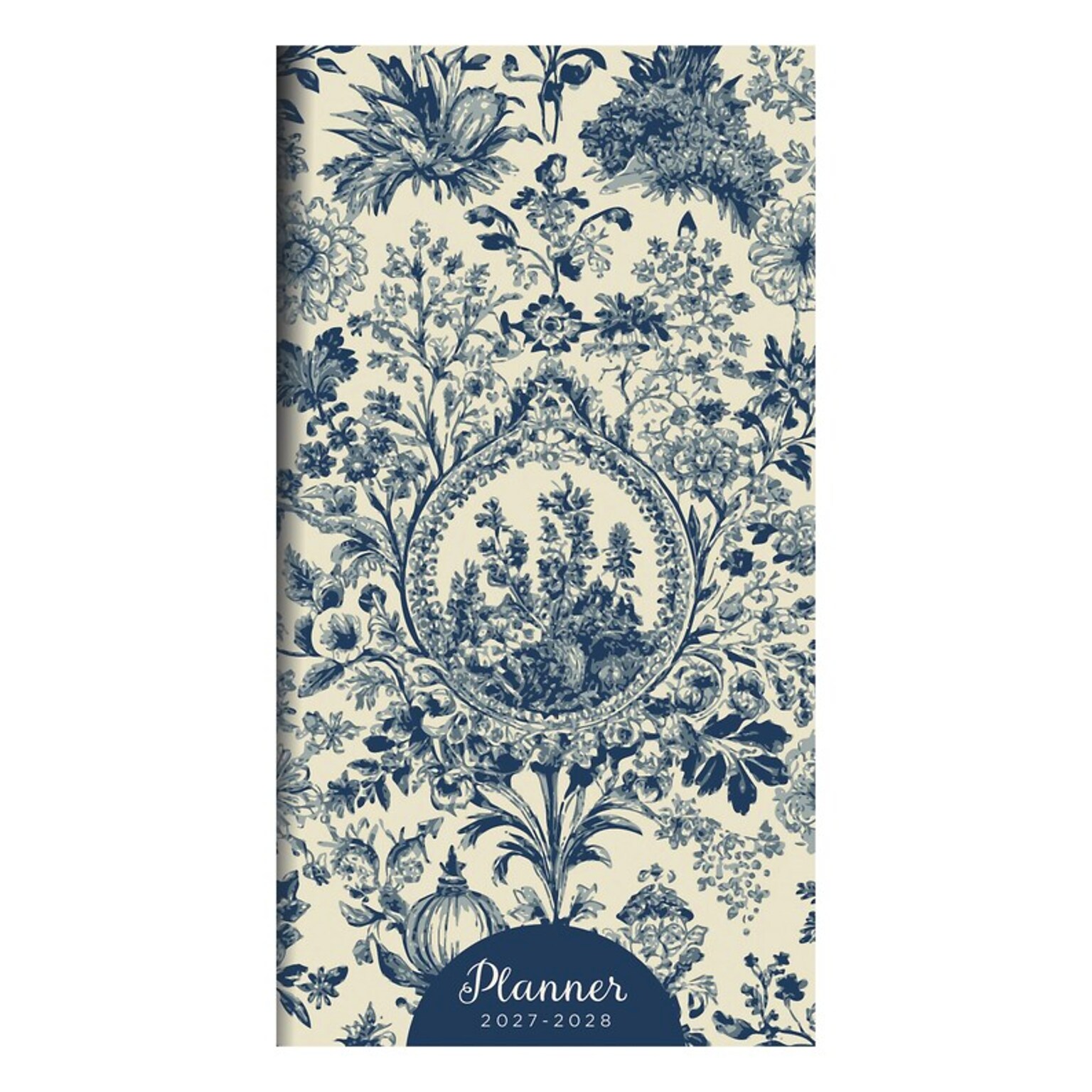 2027 TF Publishing Blue Toile 3.5 x 6.5  Monthly Standard Planner, Paperboard Cover, Multicolored (27-7006)
