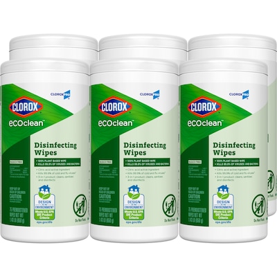 Clorox EcoClean Disinfecting Wipes, 75 Wipes/Container, 6/Pack (60605)