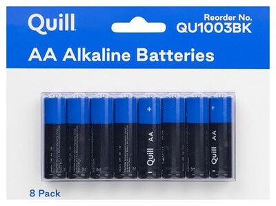 Quill Alkaline Batteries AA, 8/Pack (QU1003BK)