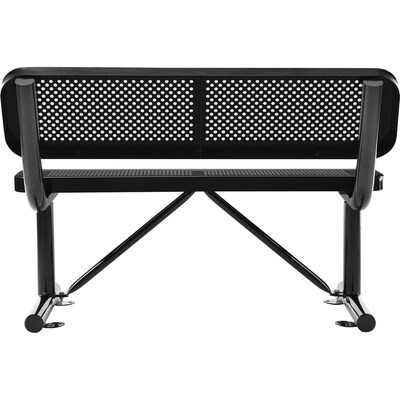 Global Industrial 4' Outdoor Steel Bench w/ Backrest, Perforated Metal, Black (695744BK)