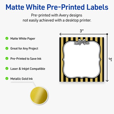 Avery Square Laser/Inkjet Multipurpose Labels, 3 x 3, White, 60/Pack (19479370942)