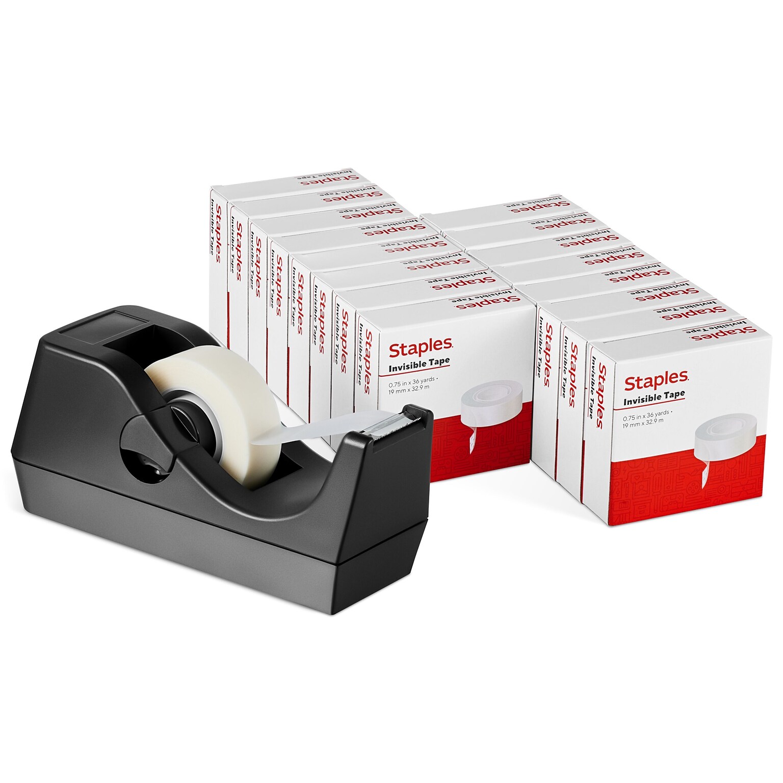 Staples® Invisible Tape with Dispenser, 0.75 x 36 yds., 1 Core, 16 Rolls/Pack (52431-P16BD)