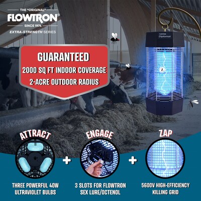 Flowtron Electric Indoor/Outdoor Bug Zapper, 2 Acres/2000 sq.ft. Coverage, 150W Bulb with Dual Lure