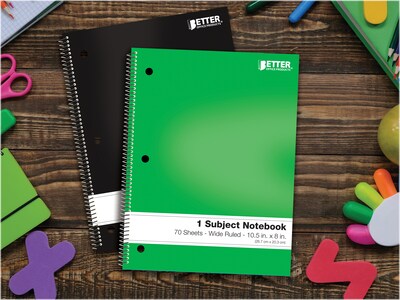Better Office 1-Subject Notebooks, 8" x 10.5", Wide Ruled, 70 Sheets, 24/Pack (25624-24PK)