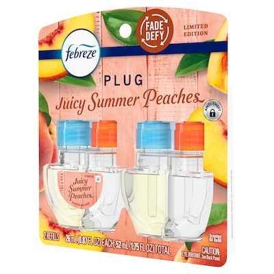 Febreze Plug In Oil Warmer Refill, Juicy Summer Peaches Scent, 0.87 oz., 2/Pack (21135)