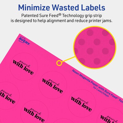 Avery Round Laser/Inkjet Multipurpose Labels, 1-5/8" Dia, Neon Magenta (800/Box)