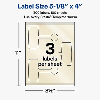 Avery Laser/Inkjet Multipurpose Labels, 5-1/8" x 4", Pearlized Ivory, 300 Labels/Box (19479370707)