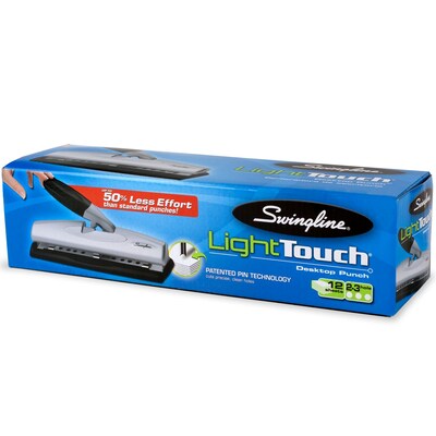 Swingline® LightTouch® Desktop 2-3-Hole Punch, 12 Sheet Capacity, Black/Silver (A7074026)