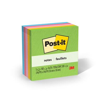 Post-it Notes, 3 x 3, Floral Fantasy Collection, 100 Sheet/Pad, 5 Pads/Pack (654-5UC)