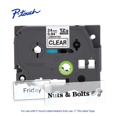 Brother P-touch Laminated Label Tape, ~1" x 26.2', Black on Clear (TZe151)