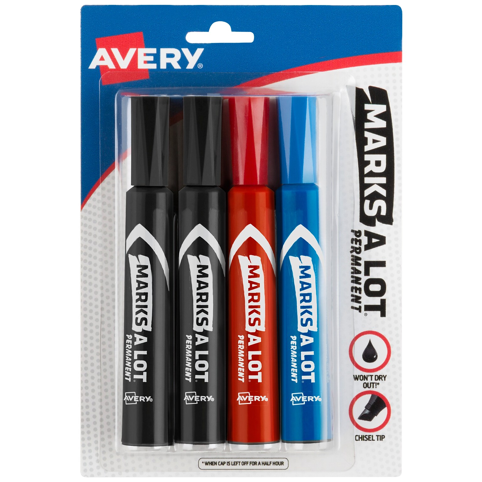 Avery Marks A Lot Permanent Regular Desk-Style Marker, Chisel Tip, Assorted, 4/Pack (7905)