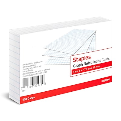 Staples 3 x 5 Index Cards, Graph Ruled, White, 100/Pack (TR50996)