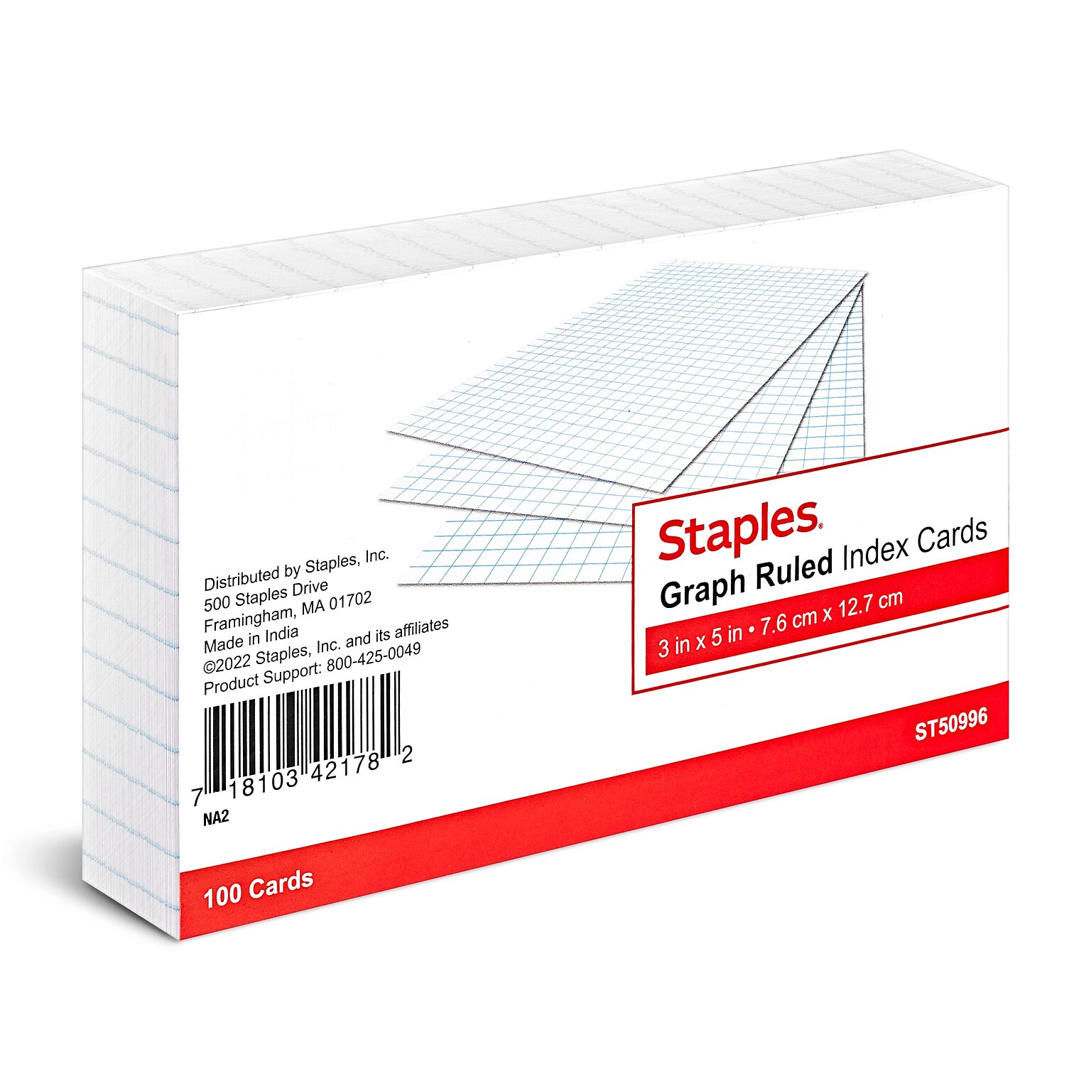 Staples 3 x 5 Index Cards, Graph Ruled, White, 100/Pack (TR50996)