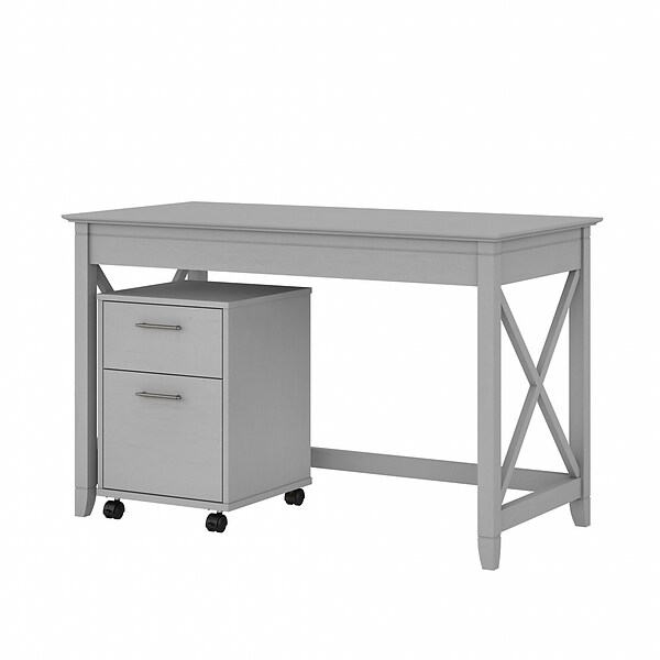 Bush Furniture Key West 48 Writing Desk with File Cabinet, Cape Cod Gray (KWS001CG)