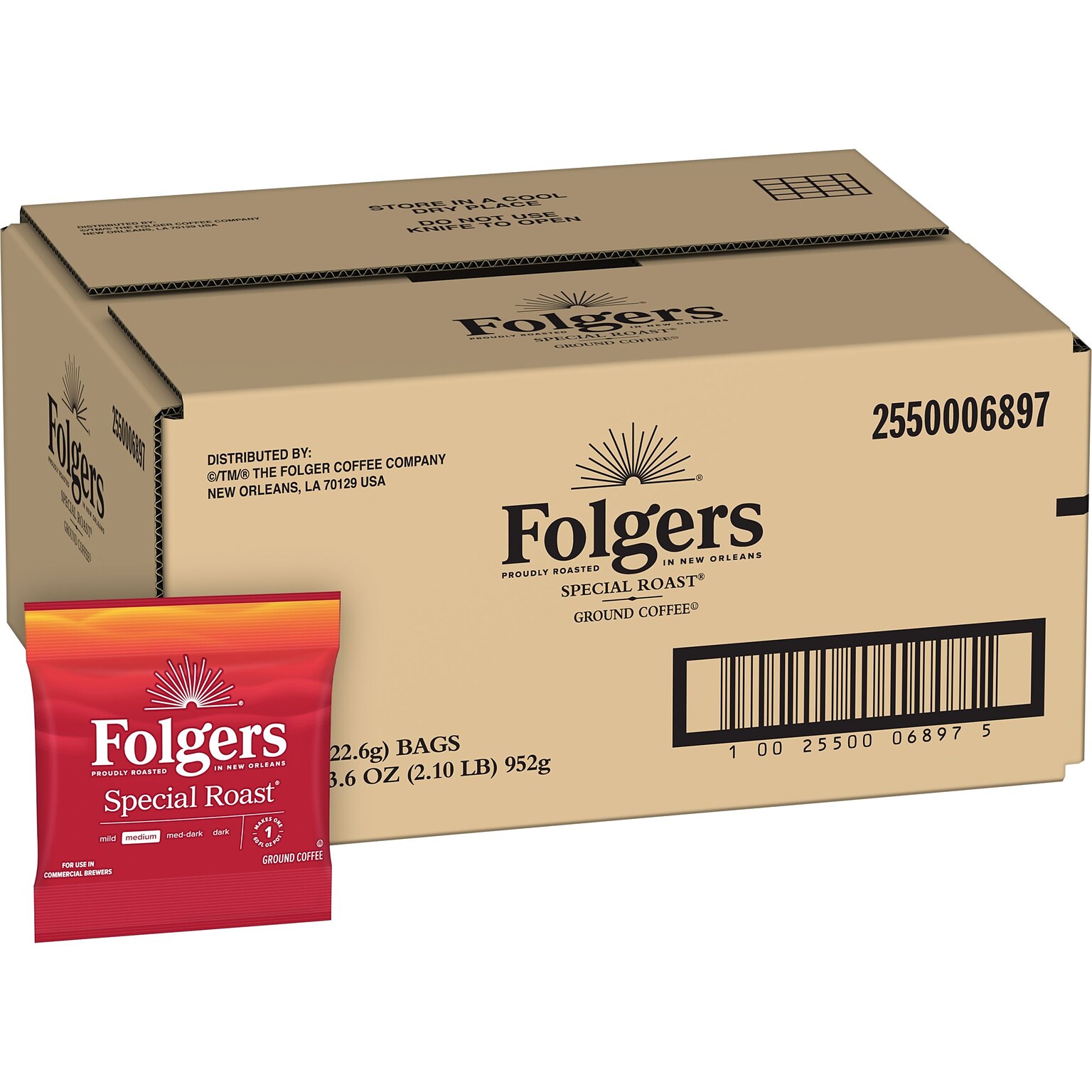 Folgers Special Roast Ground Coffee Packet, Medium Roast, 0.8 oz., 42/Carton (PRO06897)