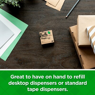 Scotch Magic Greener Invisible Clear Tape With Dispenser, 0.75" x 25 yds., 1" Core, 6 Rolls/Pack (8126PC38)