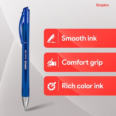 Staples Sonix Retractable Gel Pens, Medium Point, 0.7mm, Blue Ink, Dozen (13563-CC)