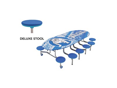 AmTab Elliptical Mobile Cafeteria Table w/ 12 Stools, 35 x 121, Assorted Colors (MSE1012)