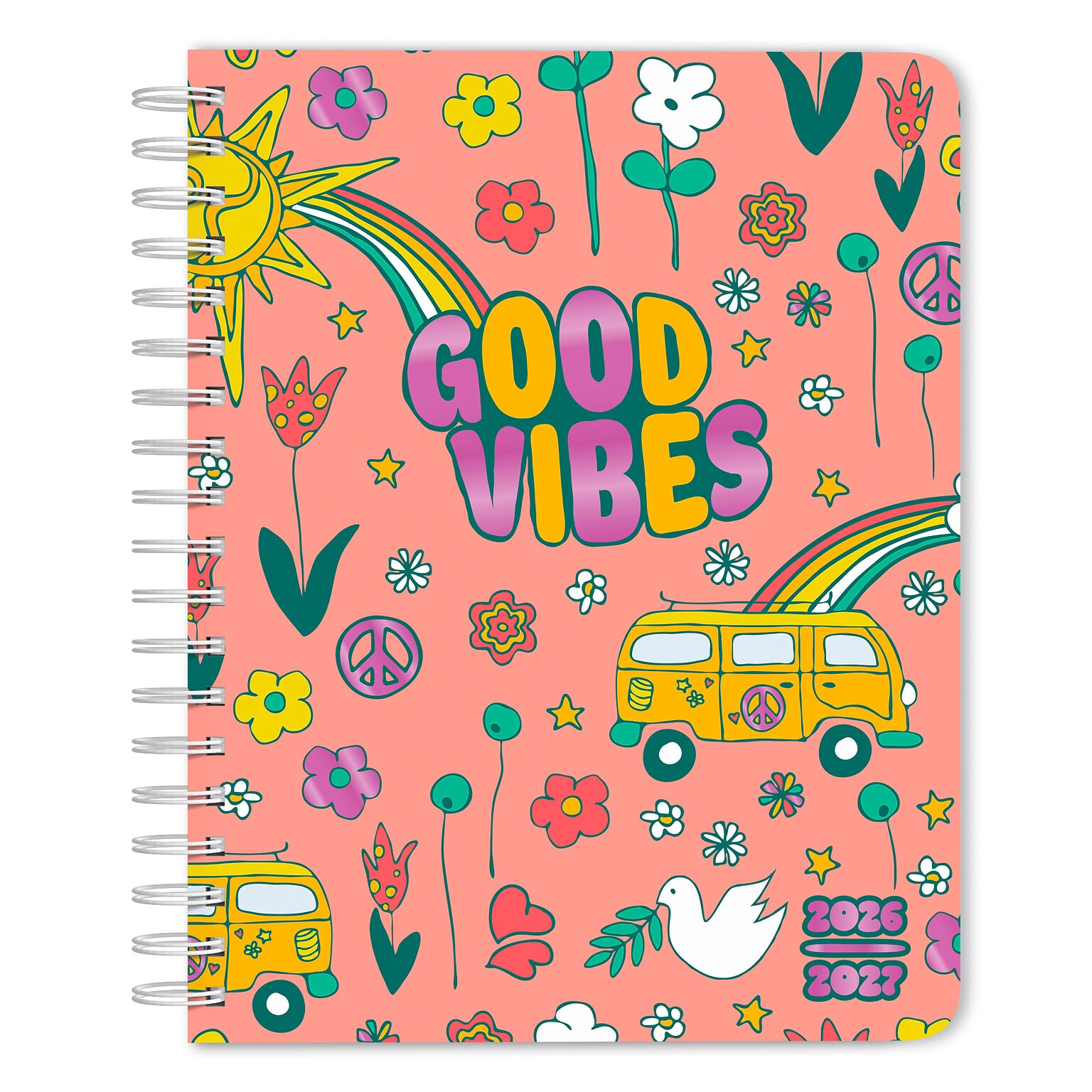 2026-2027 BrownTrout Good Vibes Wire-O 6.5 x 7.75 Academic Year Weekly Student Planner, Paperboard Cover (9798330708185)