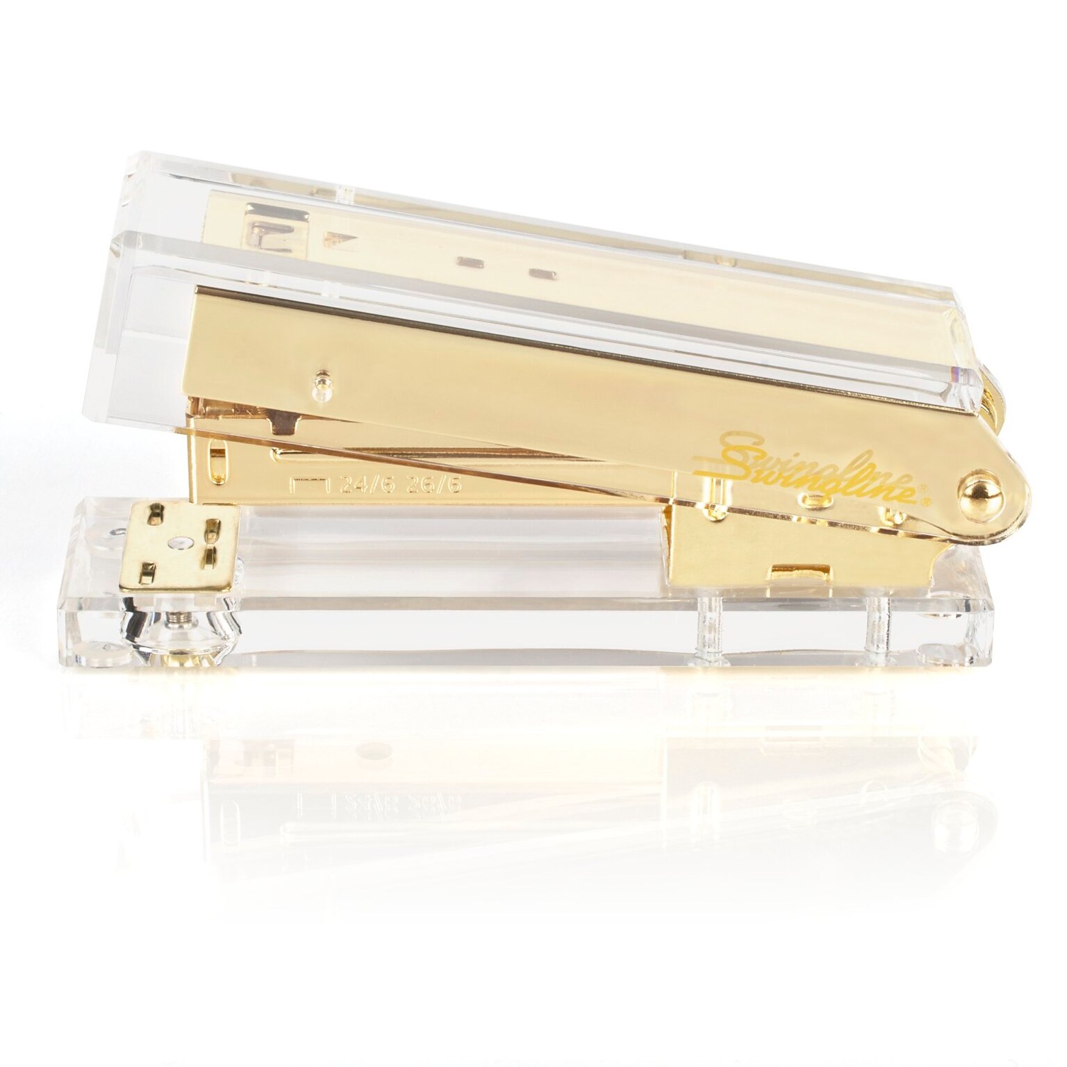 Swingline Acrylic Reduced-Effort Desktop Stapler, 20-Sheet Capacity, Clear/Gold (S700000A)