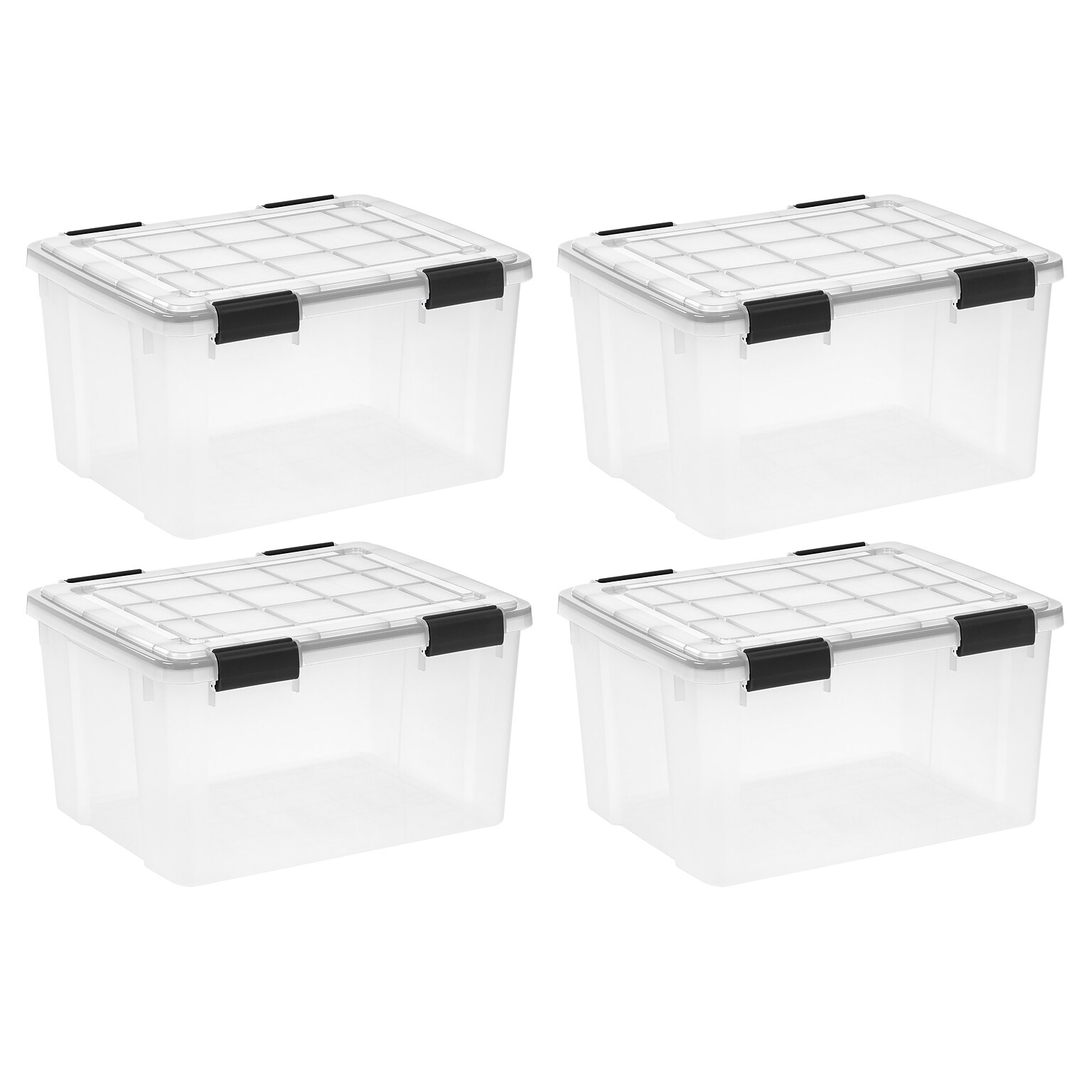Iris WeatherPro 44 Quart Storage Bin with Latching Lid, Plastic, Clear, 4/Pack (500414)