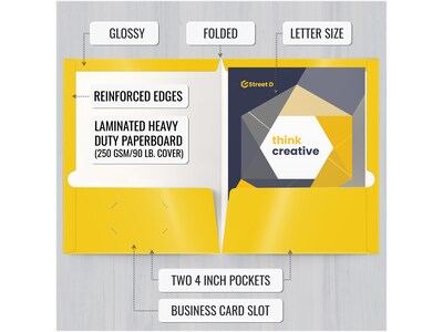 Better Office Glossy 2-Pocket Portfolio Folder, Yellow, 25/Pack (80180-25PK)