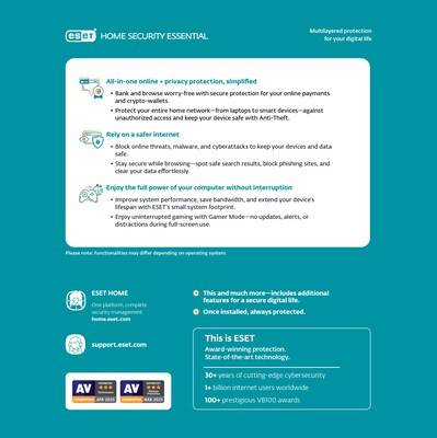 ESET Home Security Essential 2025 for 1 User, Windows and Mac, Download (RTL-EHSE-N1-1-1-XLS)