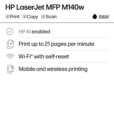 HP LaserJet MFP M140w Wireless Black & White All-in-One Laser Printer, Scanner, Copier, Best for Home Office (7MD72F)