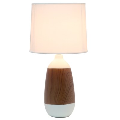 Simple Designs Ceramic Oblong Table Lamp, Dark Wood and White (LT1117-OFF)