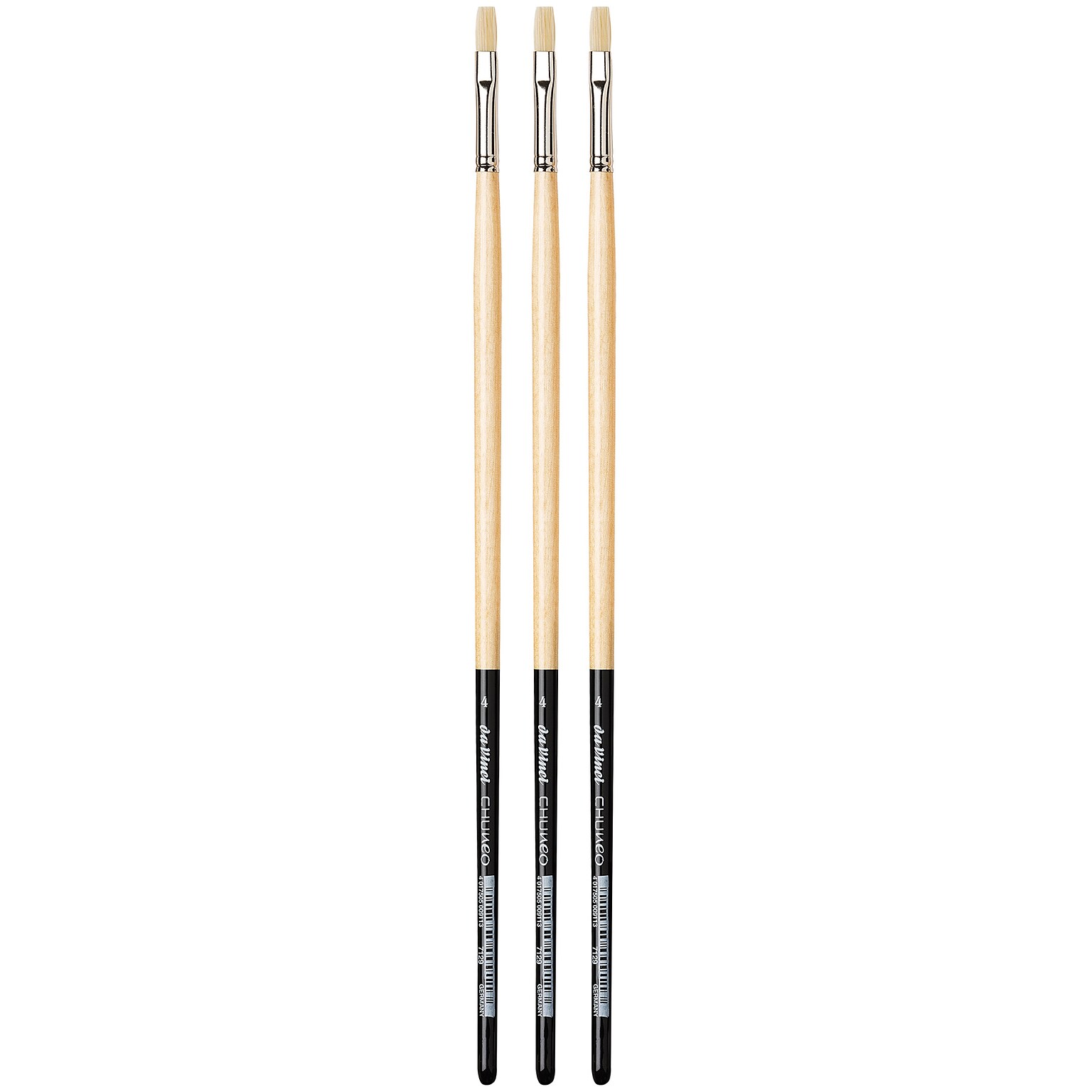 da Vinci CHUNEO Oil Synthetic Hog Bristle, Flat Brush, 3/Pack (DVXVA71294-3)