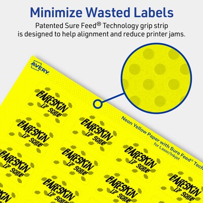 Avery Laser/Inkjet Multipurpose Rectangle Labels, 1" x 1.5", Neon Yellow, 640/Pack (94219)