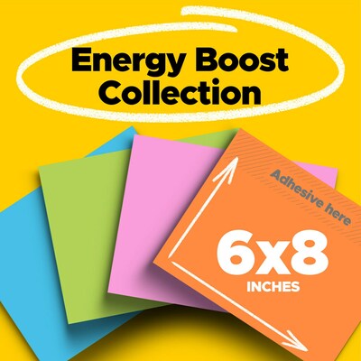 Post-it Super Sticky Notes, 8 x 6, Energy Boost Collection, 45 Sheet/Pad, 4 Pads/Pack (6845SSP)