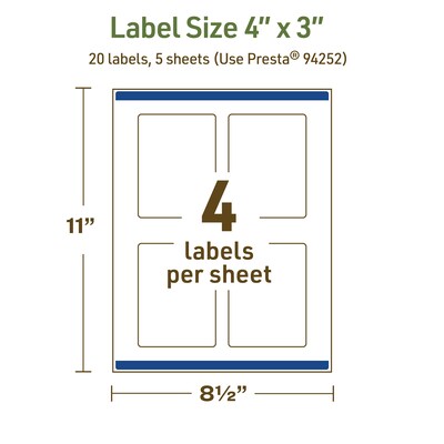 Avery Dissolvable Rectangle Multipurpose Labels, 4" x 3", Off-white, 20/Pack (94252)