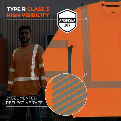 Ergodyne GloWear 8370 High Visibility Long Sleeve T-Shirt, ANSI Type R Class 3, Orange, Small (22262)