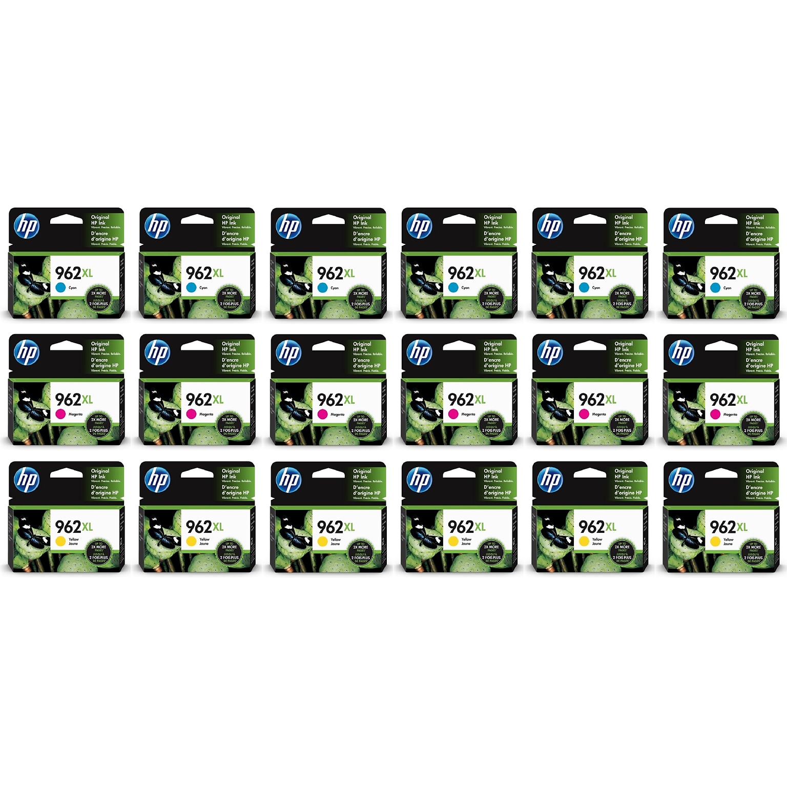 HP 962XL Cyan/Magenta/Yellow High Yield Ink Cartridge Set, 6/Pack (HP962XLCMY6PK-STP)