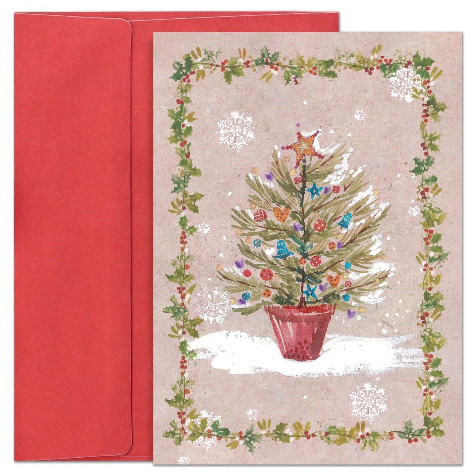JAM PAPER Christmas Cards & Matching Envelopes Set, 7 6/7 x 5 5/8, Silver Shimmer Tree, 16/Pack (526938000)
