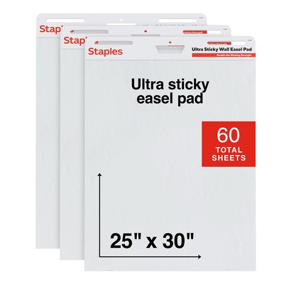 Staples Ultra Sticky Wall Easel Pad, 25 x 30, 20 Sheets/Pad, 3 Pads/Pack (ST62840)