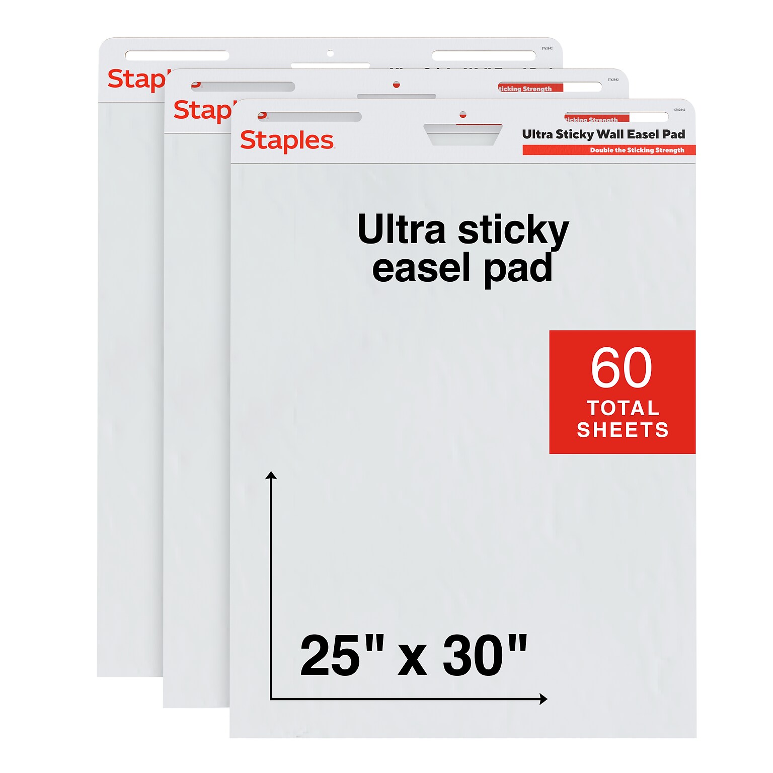 Staples Ultra Sticky Wall Easel Pad, 25 x 30, 20 Sheets/Pad, 3 Pads/Pack (ST62840)