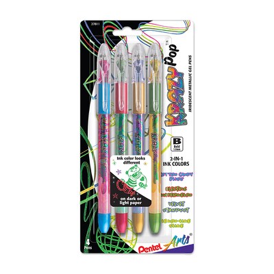 Pentel Arts Krazy Pop Iridescent Gel Pen, 1.0mm Bold line, Assorted Ink, 4 Per Set, 3 Sets (PTAK91PA