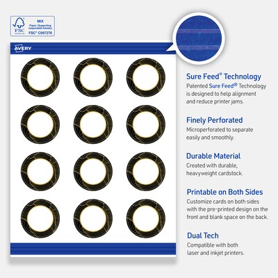 Avery Black with Gold Pattern Matte Blank Card, White, 120/Pack (S00-ETN)