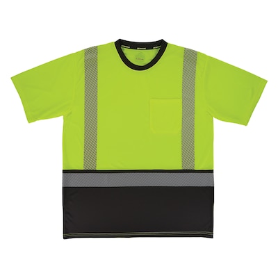 GloWear 8294BK High Visibility Short Sleeve Black Bottom T-Shirt, ANSI Type R Class 2, Lime, Small (22272)