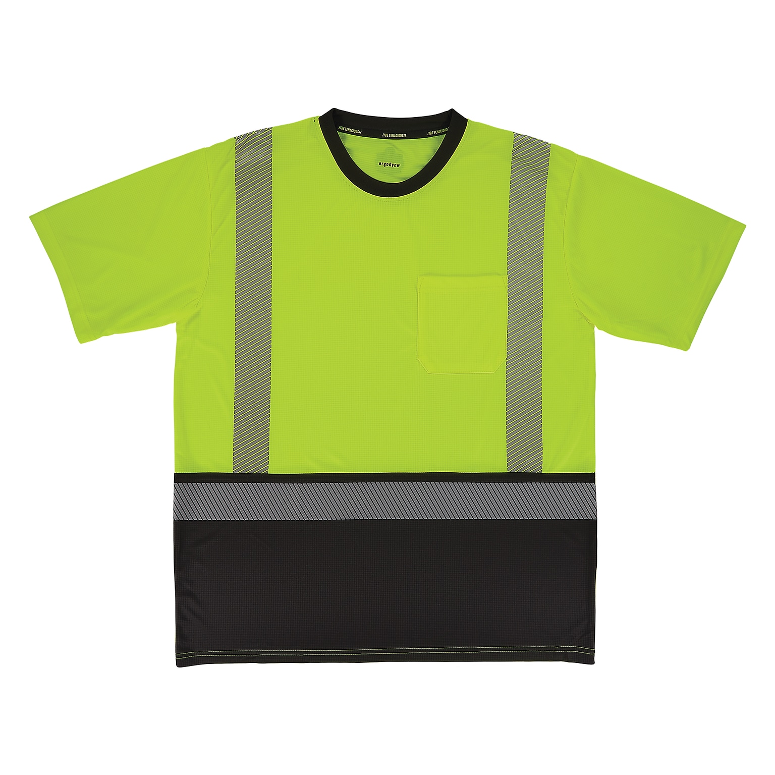 GloWear 8294BK High Visibility Short Sleeve Black Bottom T-Shirt, ANSI Type R Class 2, Lime, Small (22272)