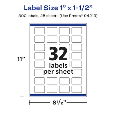 Avery Laser/Inkjet Multipurpose Labels, 1.5" x 1", Glossy Clear, 800/Pack (94219)
