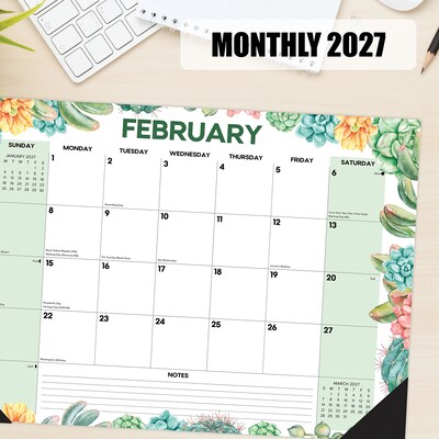 2027 Willow Creek Succulents 17" x 12" Monthly Desk Pad Calendar, Assorted Colors (66522)